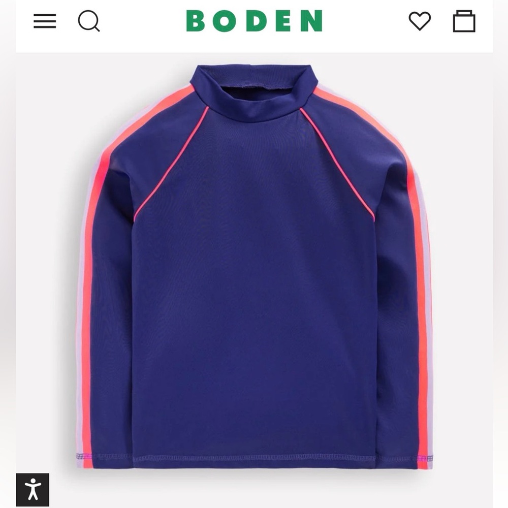 NWT Boden Navy Long-Sleeve Rashguard with Stripe Accents size 13-14 Y, 164 cm